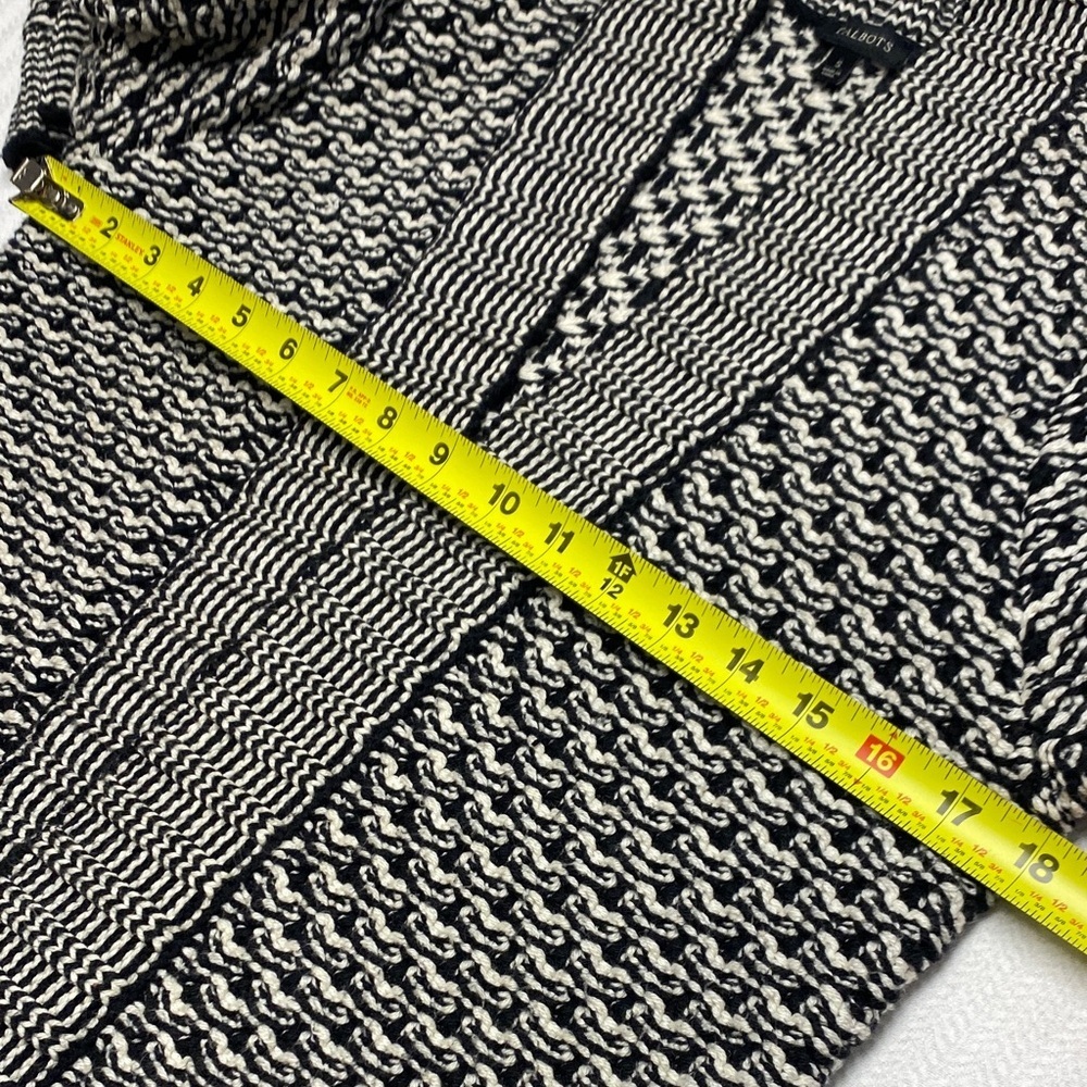 Talbots Cardigan | Open Front | Black White Textured Knit | Size S - Picture 10 of 11